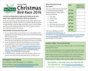 Christmas Bird Race recording sheet 2016